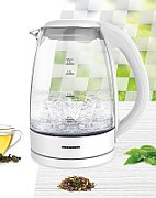 Fierbator Heinner Chaude HEK-2200GWH, capacitate: 1.7L, filtru detasabil, baza incalzire cu lumina LED, protectie impotriva functionarii fara apa, oprire automata, spatiu depozitare cablu alimentare, picioruse antialunecare, corp din sticla, putere: 1850-2200W