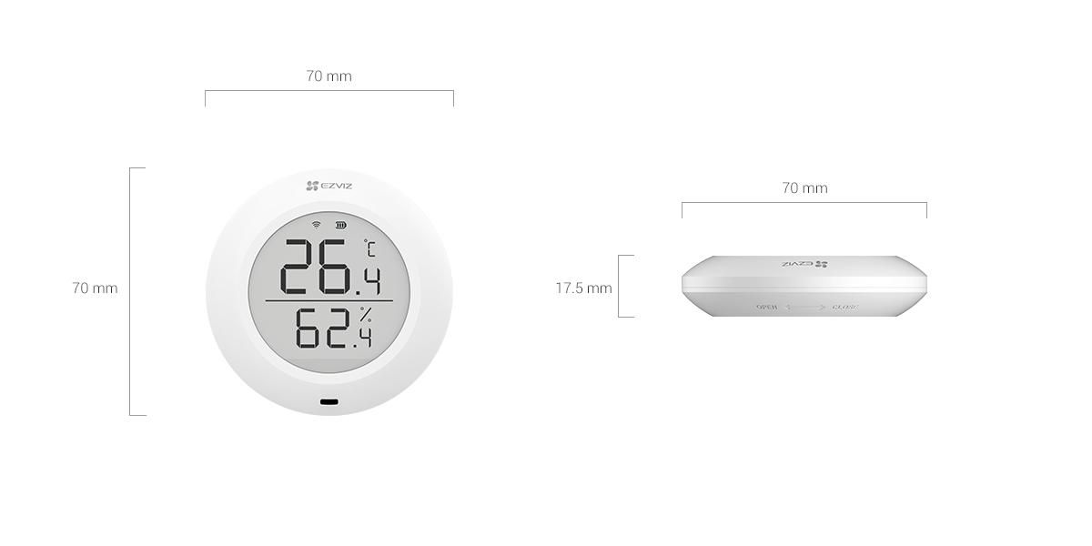 Senzor de Temperatura si Umididtate Ezviz CS-T51C-A0-BG; Baterie: CR2450; Voltaj: DC 3V; Protocol: ZigBee 3.0; Frecventa Wi-Fi: 2.4 GHz; Distanta Comunicare < 200M;Real-Time Temperature and Humidity Monitoring, Large 1.8-inch Display; Instant Alerts via EZVIZ App;Smart Integration with EZVIZ Cameras_1