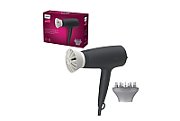 Uscator de par Philips BHD302/30, 1600W, accesoriu Thermo Protect, 3 setari de temperatura, difuzor, Negru