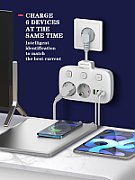 Prelungitor cu Protectie Serioux QC3.0. Parametri nominali: 2500W-10A(Max) 250V Intrare: AC100-250V 10A 50/60HZ Ieșire PD: 5V=3A 9V=2.22A 12V=1.67A 20W (MAX) Ieșire QC: 5V-3A 9V=2A 12V=1.5A 18W (MAX) Ieșire Auto-ID: 5V-2.4A 12W (MAX) Putere totală: 20W MAX