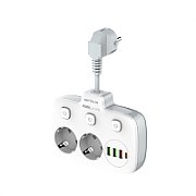 Prelungitor cu Protectie Serioux QC3.0. Parametri nominali: 2500W-10A(Max) 250V Intrare: AC100-250V 10A 50/60HZ Ieșire PD: 5V=3A 9V=2.22A 12V=1.67A 20W (MAX) Ieșire QC: 5V-3A 9V=2A 12V=1.5A 18W (MAX) Ieșire Auto-ID: 5V-2.4A 12W (MAX) Putere totală: 20W MAX