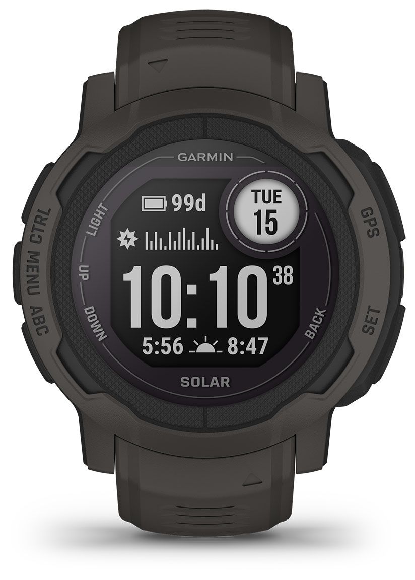 Ceas Garmin Instinct 2 Plus Solar, Graphite  Sistem inchidere  Catarama Dimensiune carcasa (mm)  45 Latime curea/bratara 22 mm Stil Sport, Casual Sistem de operare compatibil Android/ iOS Conectivitate Bluetooth, ANT+ Brand compatibil Universal Display Digital Stil display Rotund