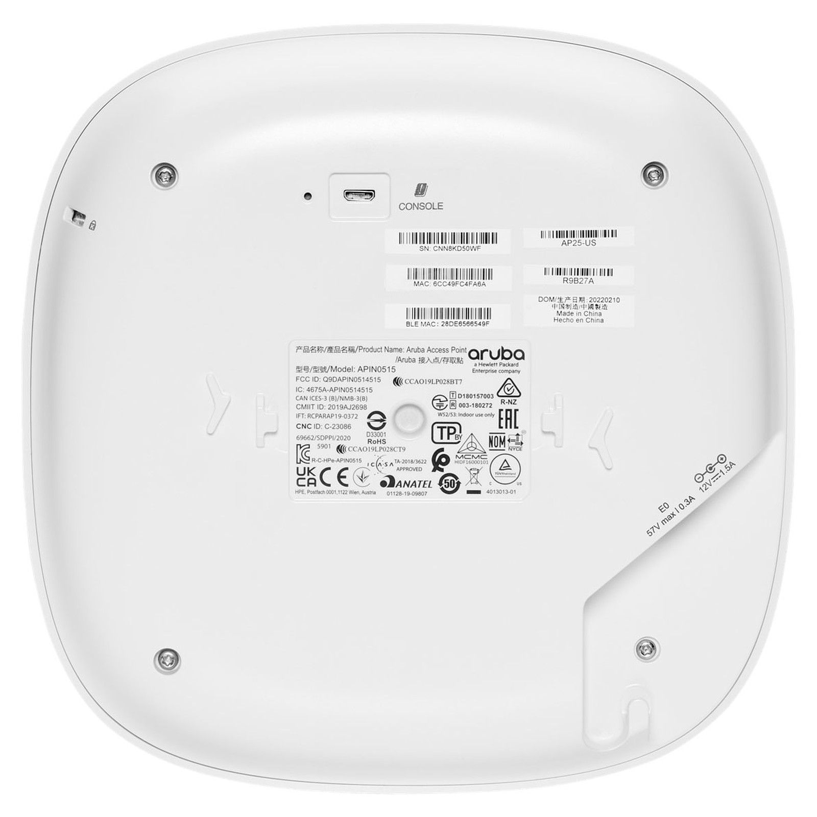 Aruba Instant On AP25 4x4 Wi-Fi 6 Indoor Access Point with 12V/18W Power Adaptor (EU) Bundle