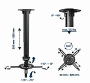 SUPORT de tavan GEMBIRD pt. proiector, lungime 320 mm, inclinatie, rotatie, max 13Kg, negru,  CM-B-01 