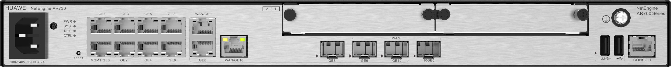 Huawei Huawei Router NetEngine AR730, 2*GE combo WAN, 1*10GE(SFP+) WAN, 8*GE LAN, 1*GE combo LAN, 2*USB 2.0, 2*SIC