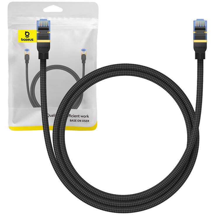 PATCH CORD UTP Baseus Cat7, fire din cupru, round cable, viteza maxima 10 Gbps, PVC, 10m, negru  B0013320B111-07  (timbru verde 0.08 lei) - 6932172646547