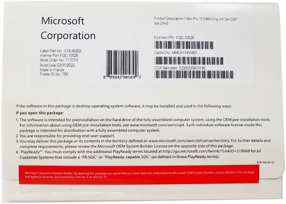 Licenta Microsoft Windows 11 Pro 64-bit ENG INTL, 1PK, DSP OEI DVD