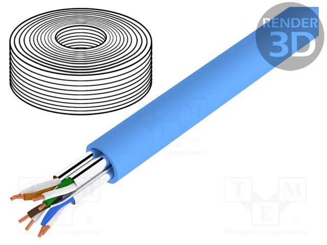 CAT 6A U-FTP installation cable, 500 MHz Dca (LSZH-1), AWG 23/1, 100 m drum, sx, blue