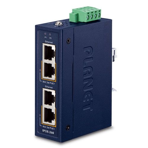 PLANET Industrial 2-port 10/100/1000T Gigabit Ethernet (10/100/1000) Power over Ethernet (PoE) Suport Albastru