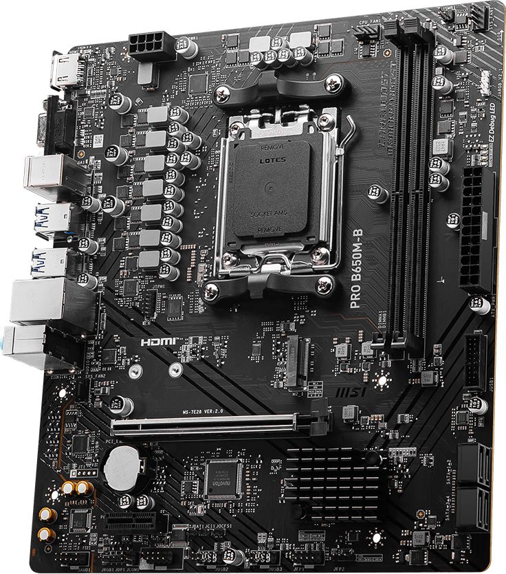 MSI Main Board Desktop PRO B650M-B (AM5, 2x DDR5, 1xHDMI, 1x VGA, 1x PCI-E x16, 1x PCI-E x1, 1x M.2, 4x SATA 6G, 6x USB 3.2 Gen1 Type A, 6x USB 2.0, 2.5G LAN) mATX_2