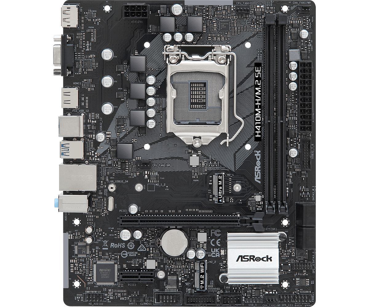 Placa de baza ASRock H410M-H/M.2 SE, socket 1200, 2x DDR4 UDIMM, 4x SATA, 1x NVMe, 13x USB-A, mATX