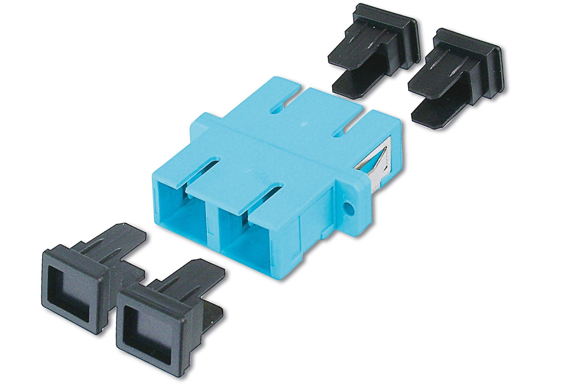 FO coupler, duplex, SC to SC, MM OM3, color aqua ceramic sleeve, polymer housing, incl. screws