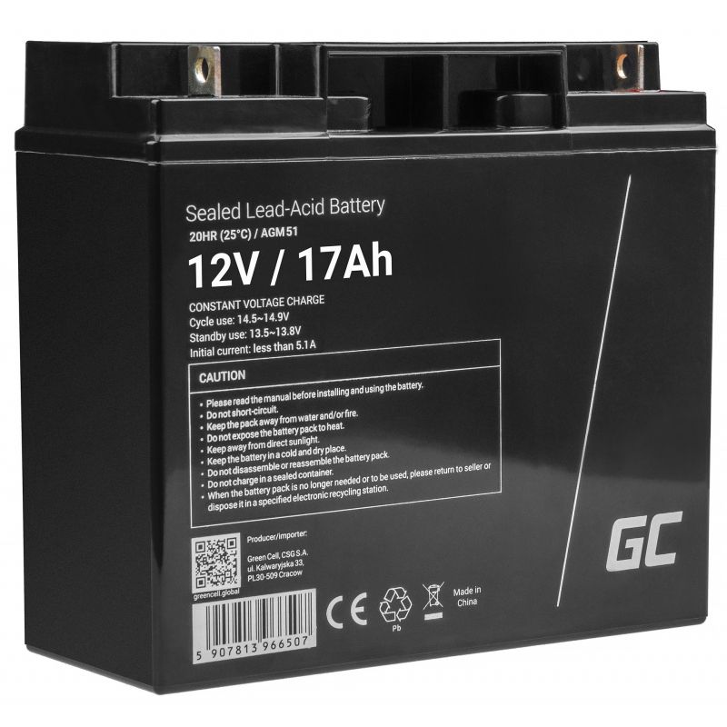 AGM Battery Lead Acid VRLA 12V 17Ah for motor boats and electric - Battery - 17,000 mAh
