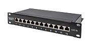 CAT 6A Patch Panel, shielded,12-Port label field, 1U, 10  rack mount, black RAL 9005