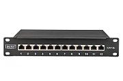 CAT 6A Patch Panel, shielded,12-Port label field, 1U, 10  rack mount, black RAL 9005