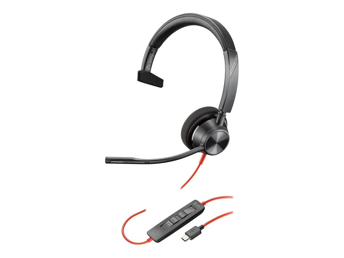 Poly Blackwire 3310 Monaural USB-C Headset +USB-C/A Adapter