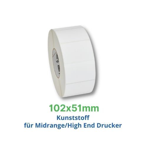 Label, Polyester, 102x51mm Thermal Transfer, Z-Ultimate 3000T White, Permanent Adhesive, 76mm Core