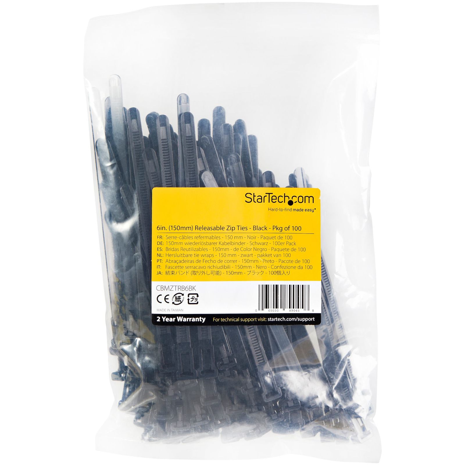 100 PACK OF RESEALABLE ZIP TIE/6 BLACK