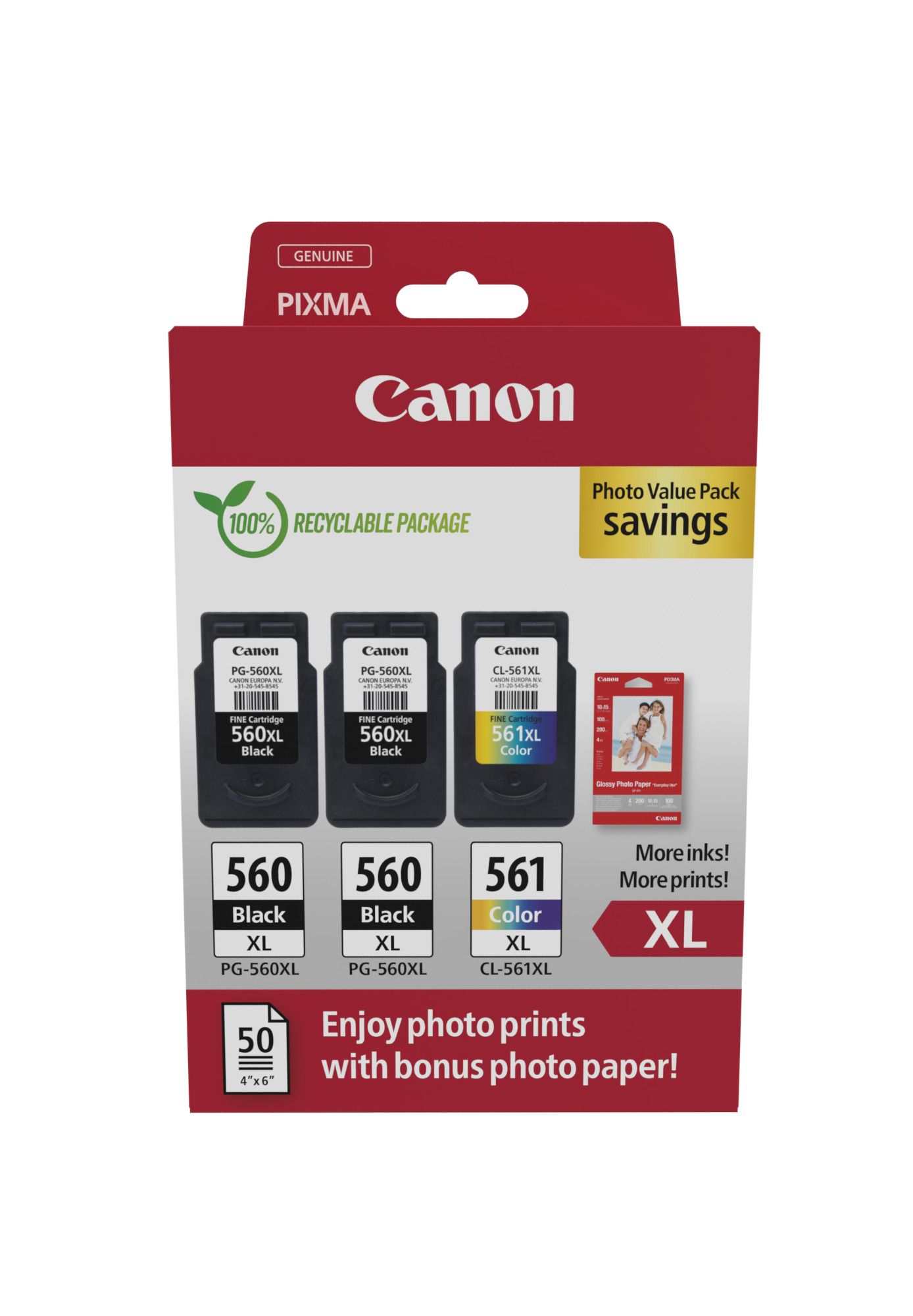 Cartus cerneala Canon 3712C012 ,Black/tri-color ,2 x 400 pagini + 1 x 300 pagini ,Original (PG-560XL x 2 + CL-561XL) 