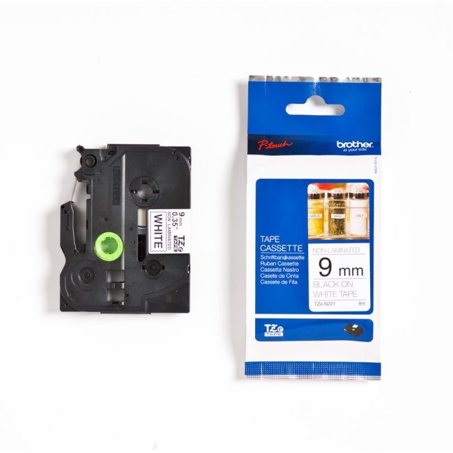 TZE-N221 NON-LAMINATED TAPE/9MM 8M BLACK ON WHITE