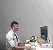 WOOD MONITOR STAND WITH DOCKING/STATION