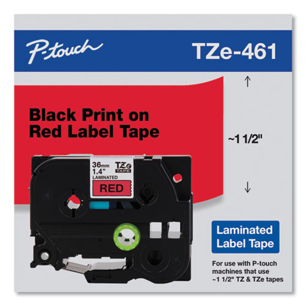 TZE-461 TAPE 36 MM - LAMINATED/8M BLACK ON RED