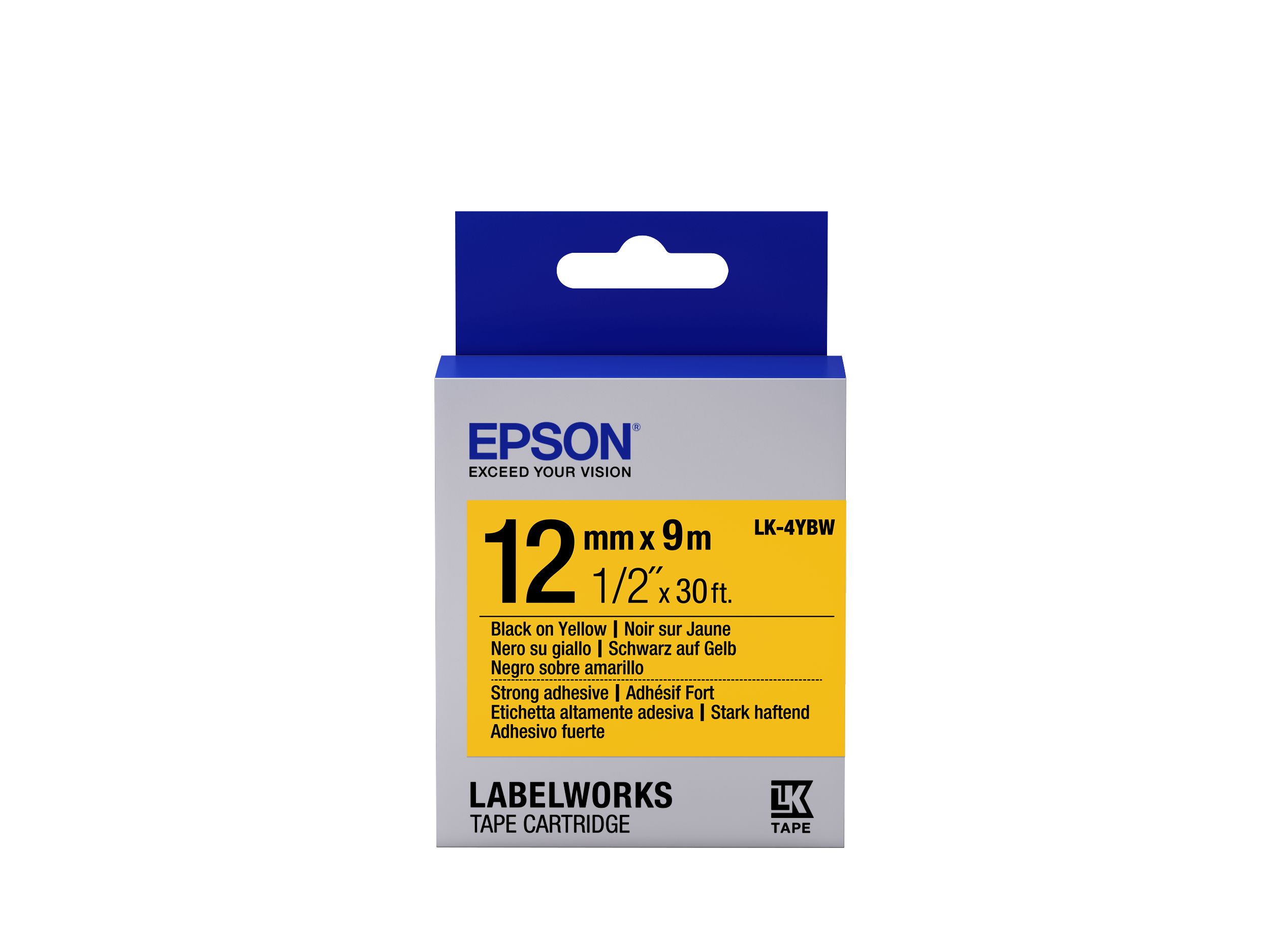 Epson Label Cartridge Strong Adhesive LK-4YBW Black/Yellow 12mm (9m)