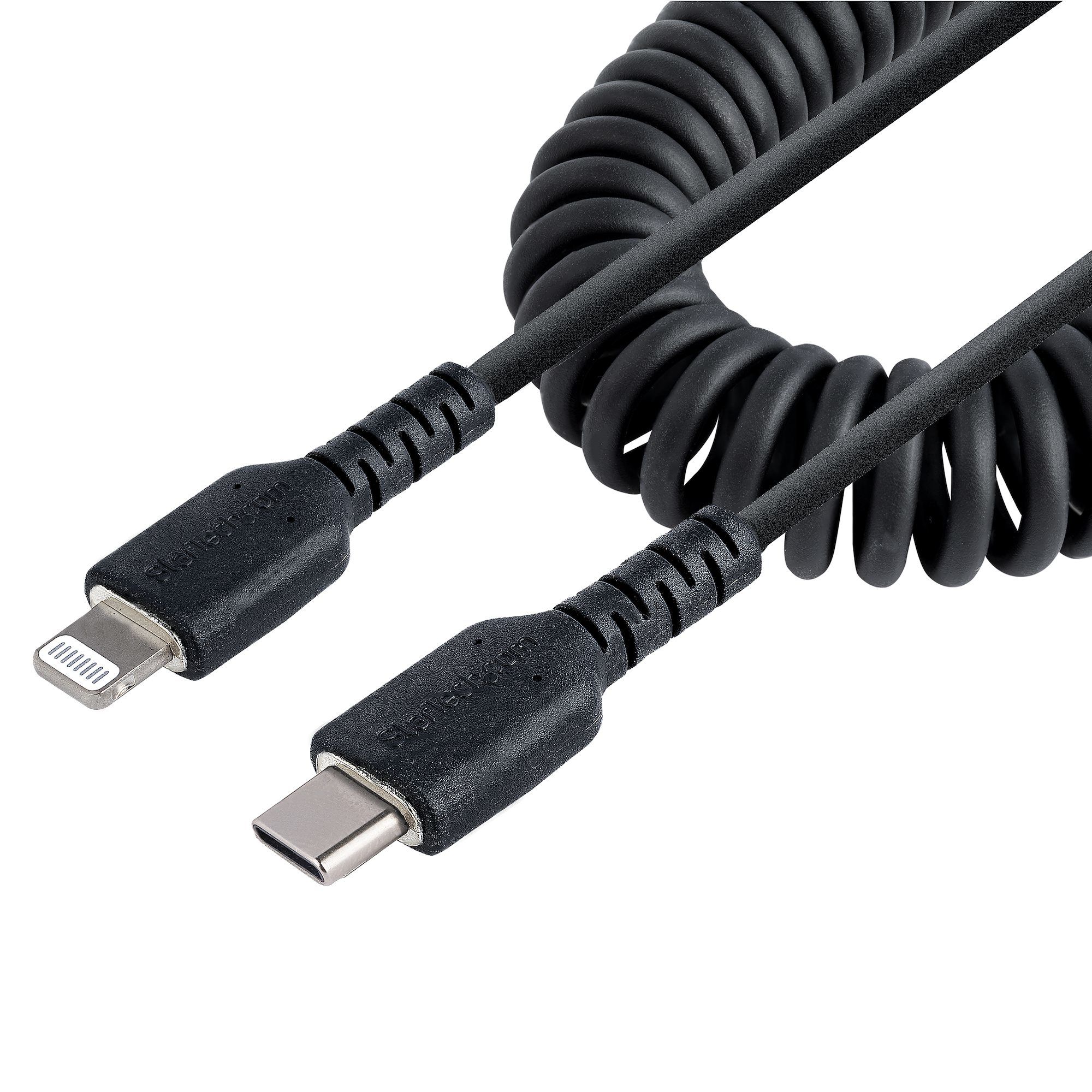 USB C TO LIGHTNING CABLE - 50CM/(20IN) COILED CABLE BLACK