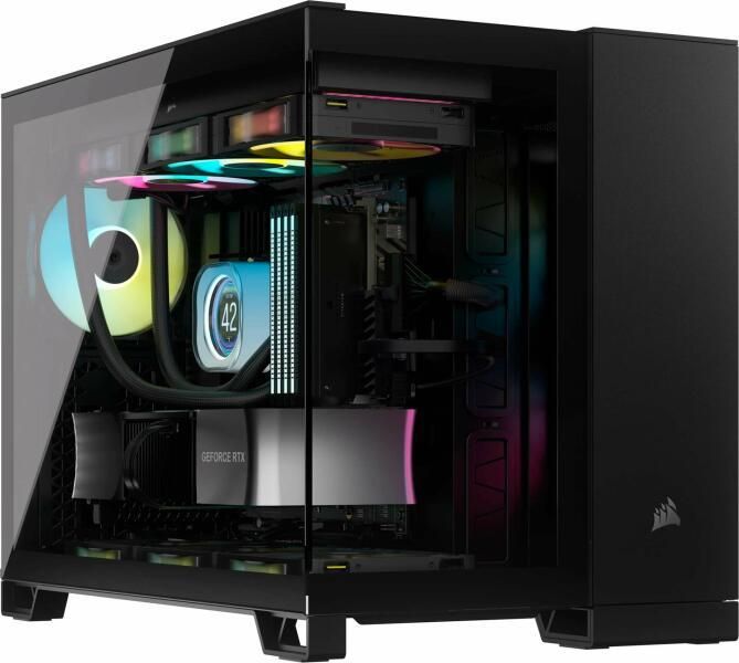 Carcasa CORSAIR 2500X Micro ATX Dual Chamber Black, Tempered Glass, mATX, Cooling Layout: Top: 3x120mm sau 2x140mm, Side: 2x120mm, Bottom: 3x120mm sau 2x140mm, Rear: 1x120mm, Expansion Slots 4, 2x2.5 SSD 2x3.5 HDD, no psu included