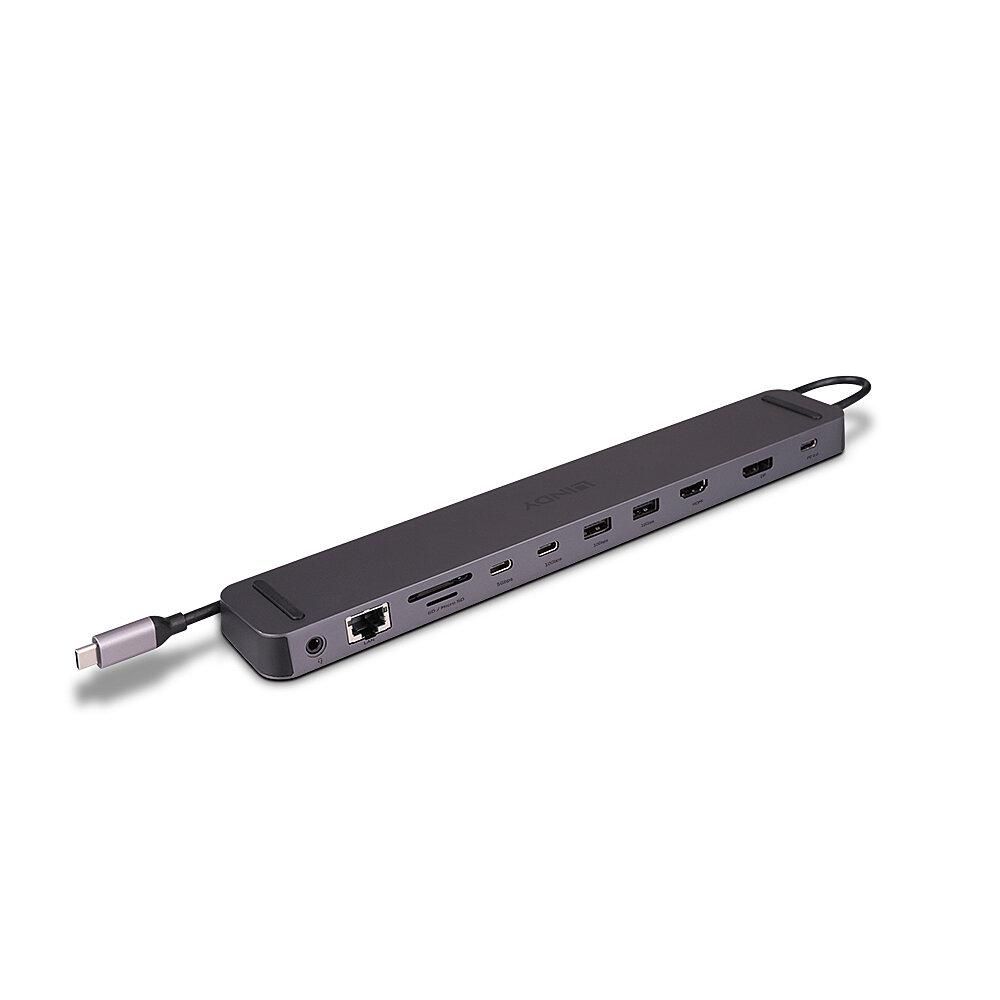 Statie docking Lindy DST-Mini XT 810, interfata USB Type C to 1x HDMI / 1x DP/ 2x USB Type A / 2x USB Type C / 1x RJ45 / 1x SD / 1x microSD / 1x 3.5mm Audio, latime de banda suportata 10 Gbps, 10/100/1000 Mbps, rezolutie maxima iesire 8K 7680x4320 30Hz, chipset: VMM6210, VL822, GL3510, GL3224