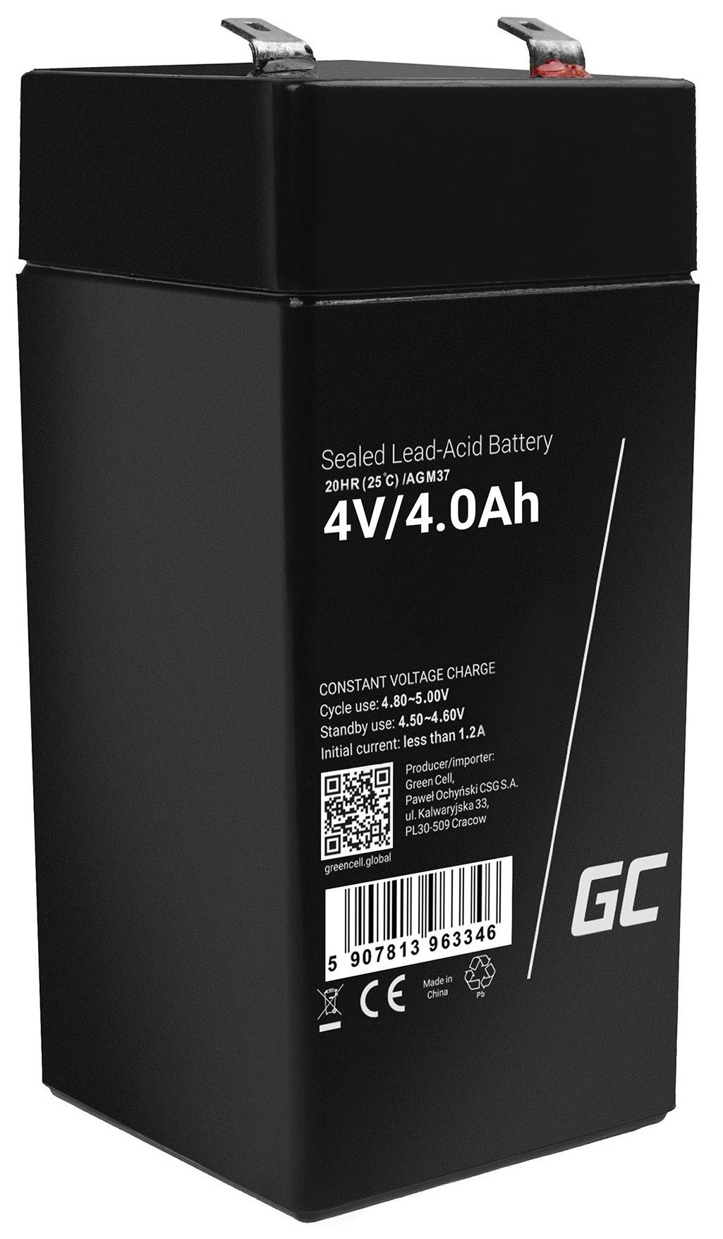 Green Cell AGM VRLA 4V 4Ah maintenance-free battery for the alarm system, cash register, toys