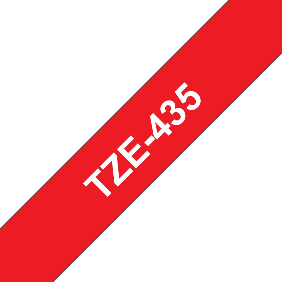 TZE-435 LAMINATED TAPE 12MM/8M WHITE ON RED