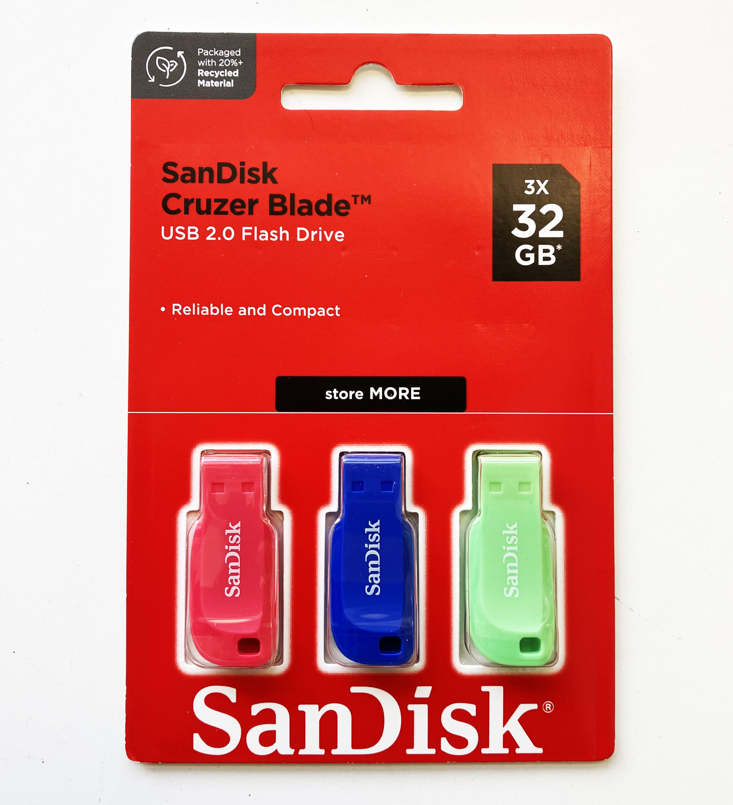 SANDISK CRUZER BLADE USB/FLASH DRIVE 3-PACK - 32GB