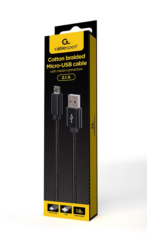 Gembird CCDB-mUSB2B-AMBM-6 Cotton braided Micro-USB cable with metal connectors  1.8 m  black