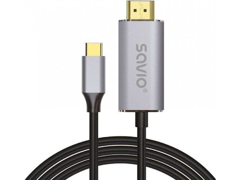 USB-C to HDMI 2.0B cable  2m  silver / black  gold tips  SAVIO CL-171