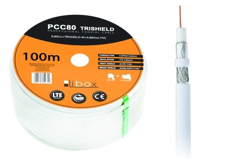 Libox Kabel koncentryczny PCC80 100m coaxial cable RG-6/U White