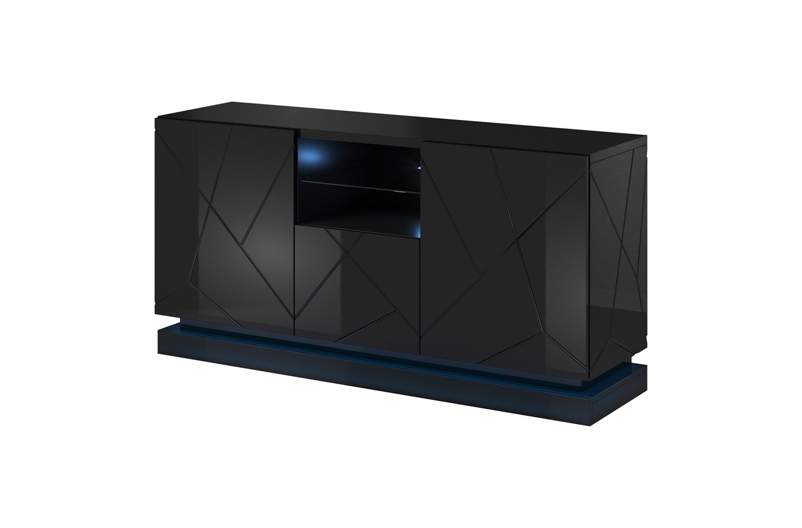 Chest of drawers QIU 2D1K 150x41.5x75 black gloss/black gloss