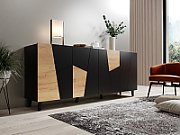 ETNA chest of drawers 200x42x82 black matt + oak craft