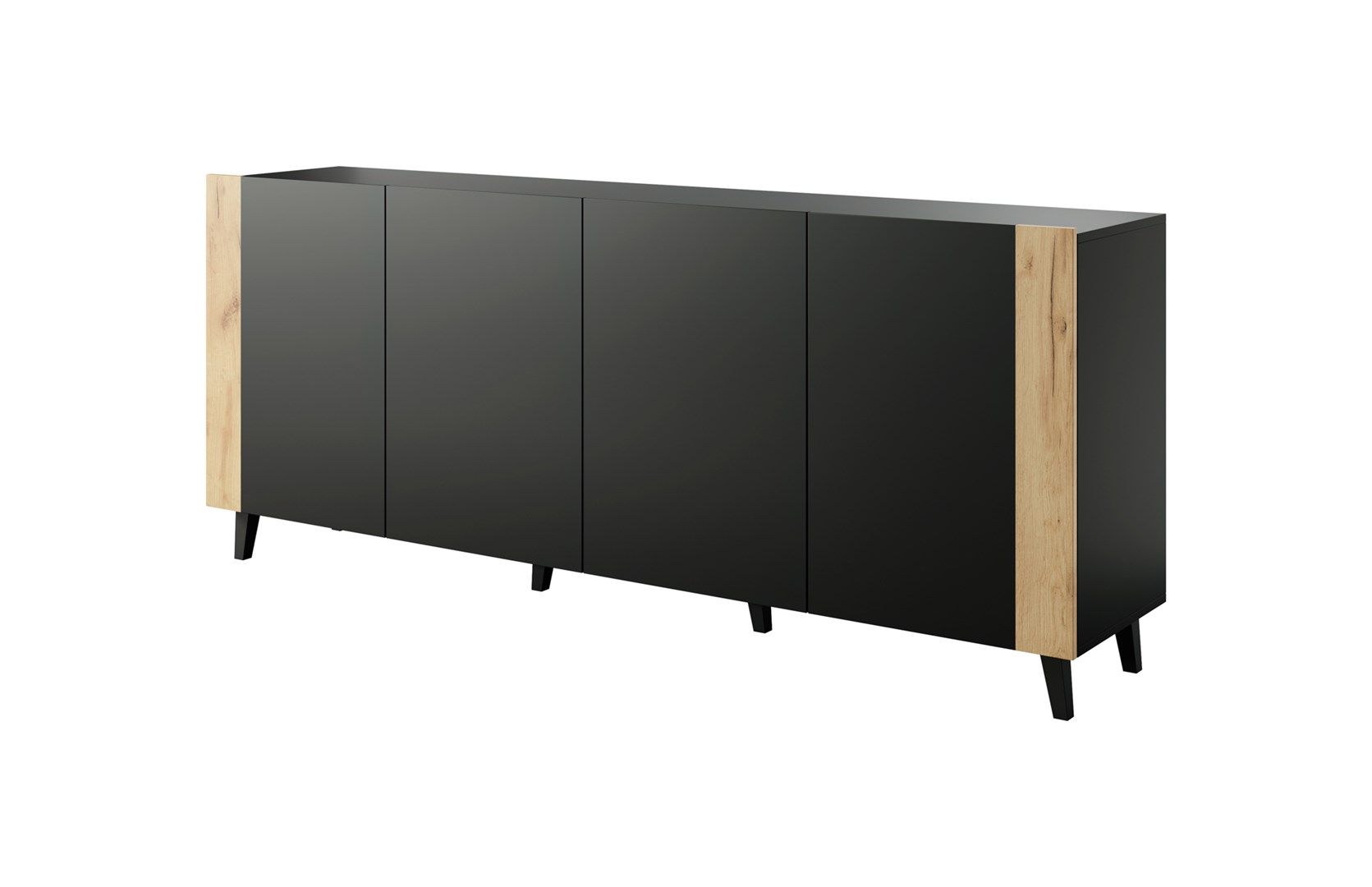 FARO chest of drawers 200x42x82 matte black + oak craft