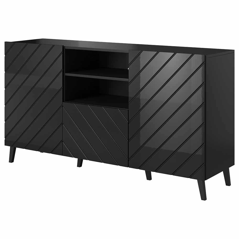 ABETO chest of drawers on golden steel frame 150x42x90 black/black gloss