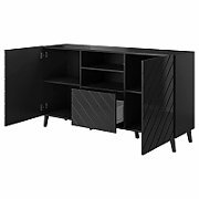 ABETO chest of drawers on golden steel frame 150x42x90 black/black gloss
