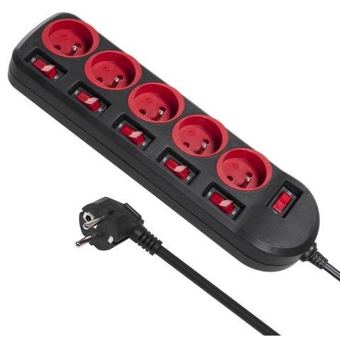 Maclean MCE204 power extension 1.5 m 5 AC outlet(s) Indoor Black  Red