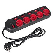 Maclean MCE204 power extension 1.5 m 5 AC outlet(s) Indoor Black  Red