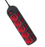 Maclean MCE204 power extension 1.5 m 5 AC outlet(s) Indoor Black  Red