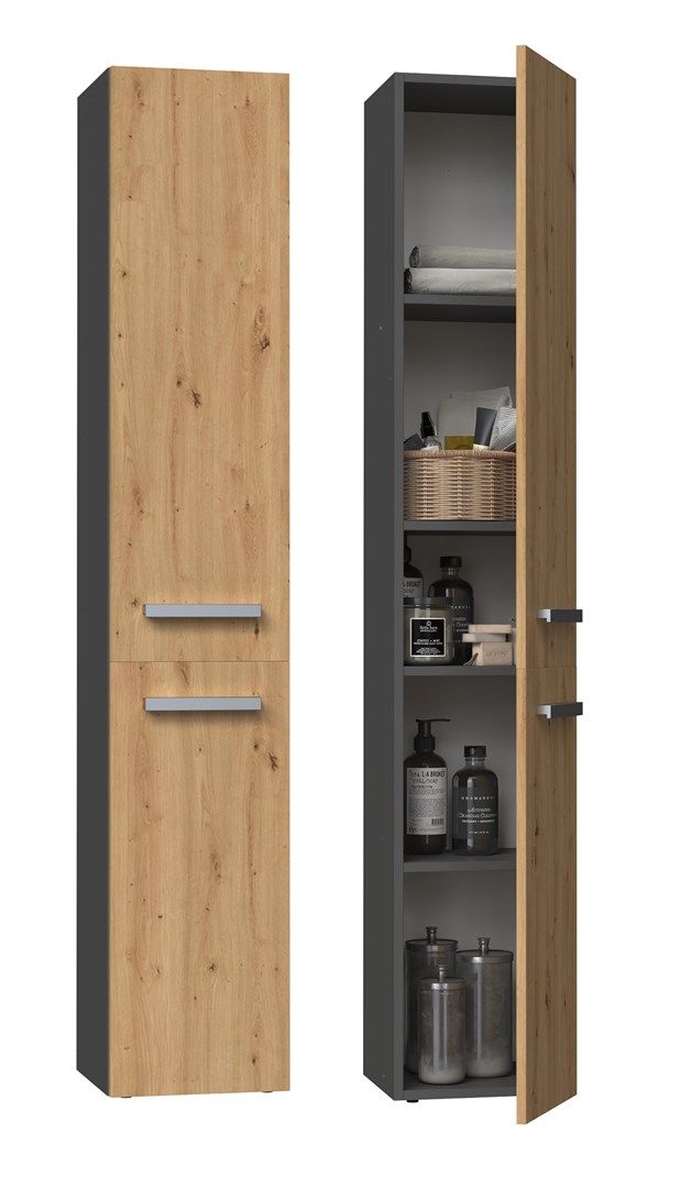 Topeshop NEL II ANT/ART bathroom storage cabinet Graphite  Oak