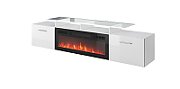 RTV cabinet ROVA with electric fireplace 190x37x48 white/gloss white