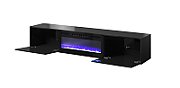 RTV cabinet SLIDE 200K with electric fireplace 200x40x37 cm all in gloss black