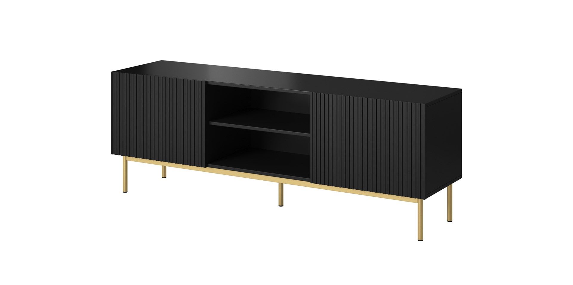 PAFOS RTV cabinet on golden steel frame 150x40x60 cm matte black