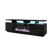 RTV EVA cabinet with electric fireplace 180x40x52 cm black/gloss black