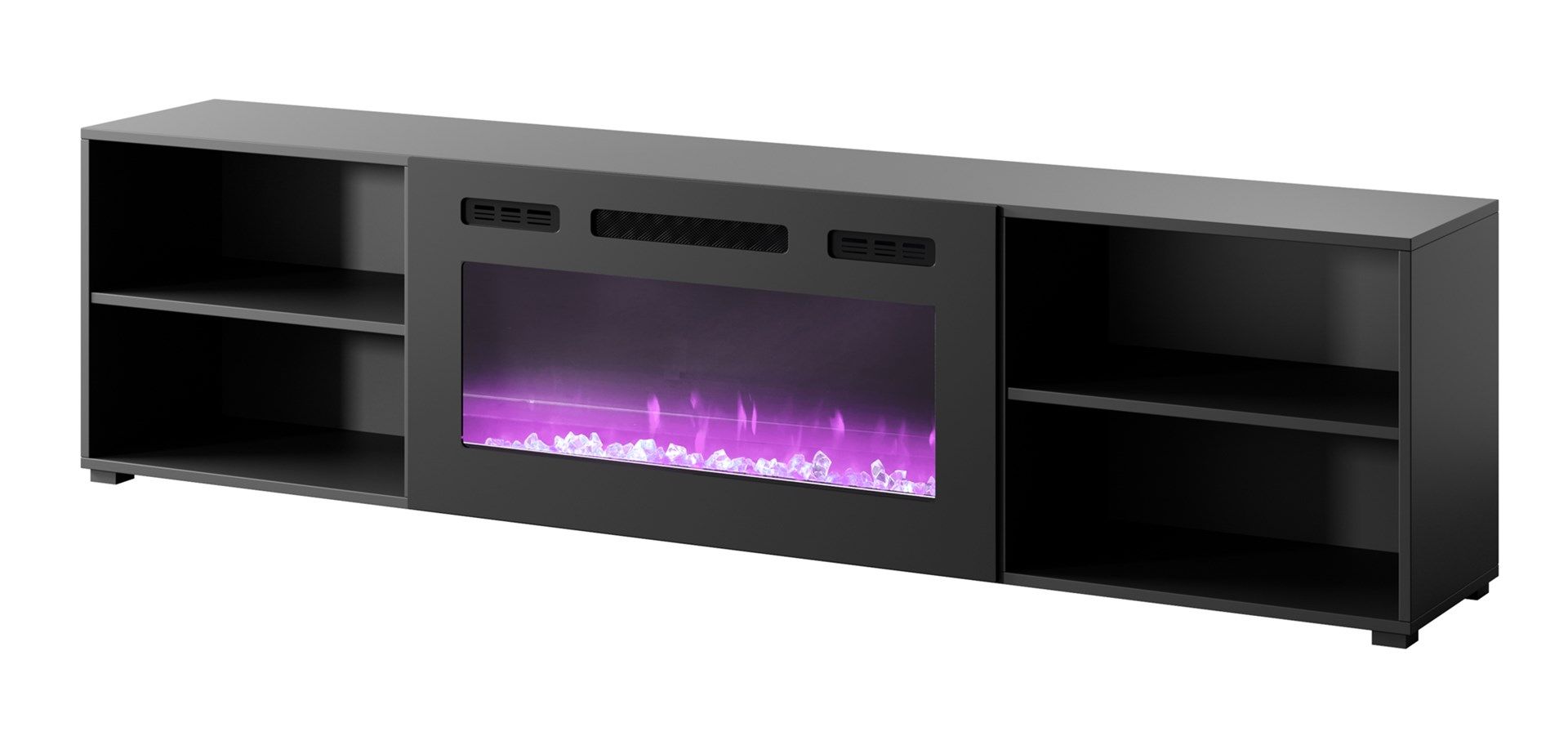 RTV cabinet POLO 200x33x50.5 black + fireplace black